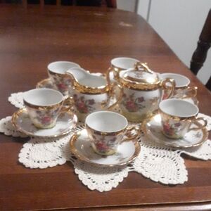 Porcelain Demitassee Teacup Set,Creamer & Sugar Dish Japan